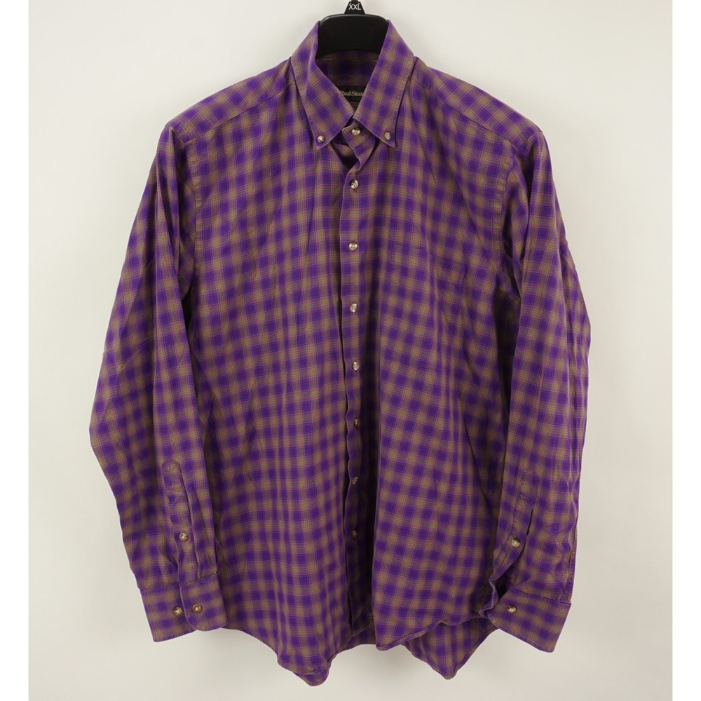 Paul Stuart Men's‎ XL Long Sleeve Purple Plaid Brushed Twill Button Down Shirt